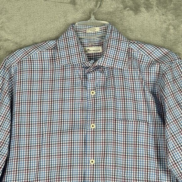 Peter Millar Shirt Men Medium Blue Purple Plaid Button Down Preppy Career Casual - Picture 4 of 9